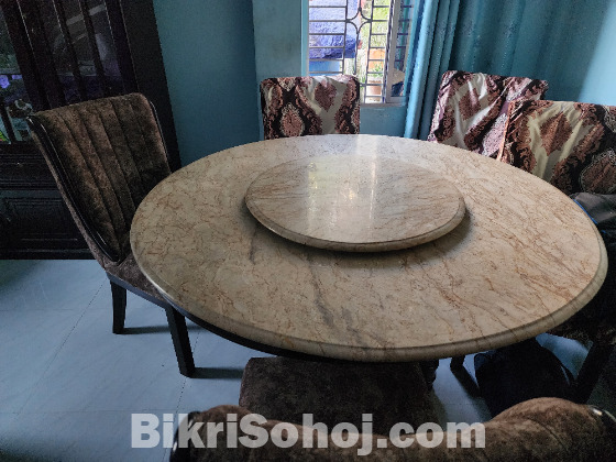 Six Chairs Modern Round Dining Table with 20mm Stone Top